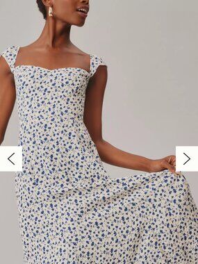 Reformation Bryson floral midaxi cream/blue  A- line dress Sz 0 sweep
